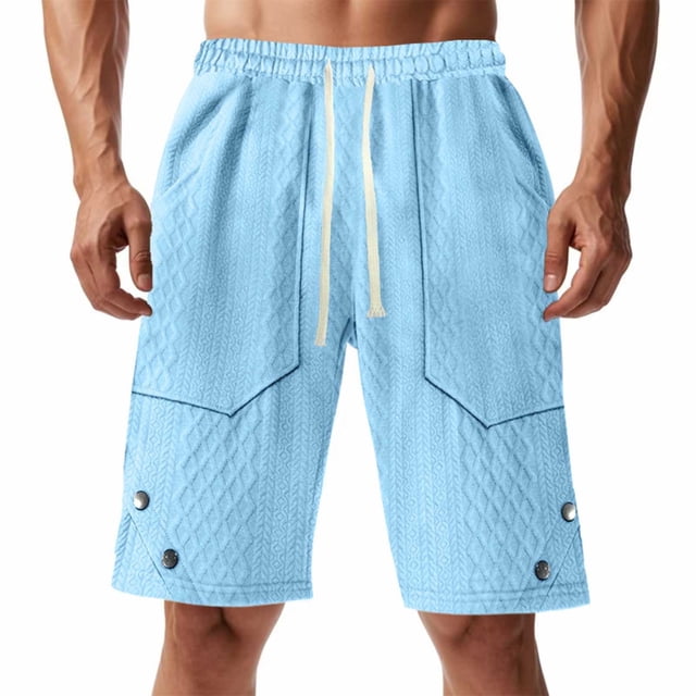 Amzcrzy Mens Shorts Cargo Shorts for Men Shorts for Men Man Solid-Color Casual Large-Pocket Button Drawstring Elastic-Waist Shorts Cargo Pants Half Shorts Pants Mens Cargo Shorts Mens Shorts Casual