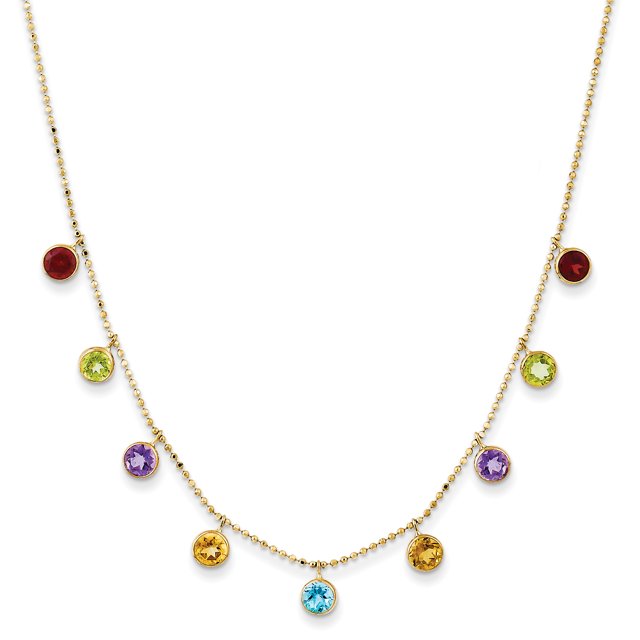 14K Yellow Gold Multi-color Gemstone Necklace w/ 2in ext. 18 Inch