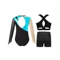 thumbnail image 2 of Zaldita Kids Girls Gymnastics Leotards Shiny Rhinestones Mesh Back Keyhole Unitards Jumpsuits with Crop Tops Shorts Turquoise 8, 2 of 5