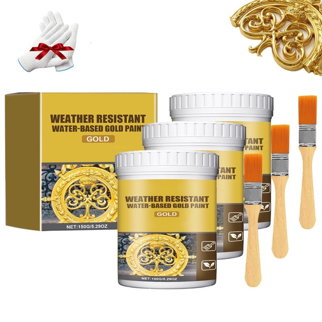 Weather Resistant Water-Based Gold Paint, Gold Acrylic Paint Metallic, Metallic Gold Paint for Metal, Waterproof GšØld Leaf Paint for Arts, Paintings and Crafts