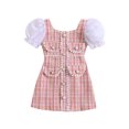 thumbnail image 1 of Fortune 1-6 Years Kids Girl’s Dress, Puff Sleeve Mix Color Pearls Patchwork Shift Dress, 1 of 7