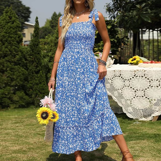SMihono Robe d'Été pour Femmes Grande Taille Mode Femmes Été Décontractée Imprimé Camis Sans Manches Bandage Gilet Longue Robe