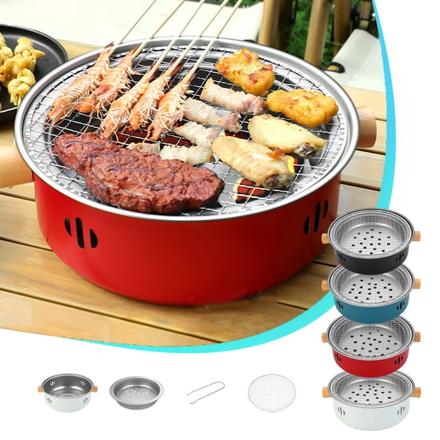 Gril Barbecue Portatif Mini au Charbon, Gril BBQ au Charbon Compact, Gril au Charbon Multifonction Sans Fumée Rond de Table pour Cuisson Intérieure Extérieure Maison Fête Pique-Nique Camping