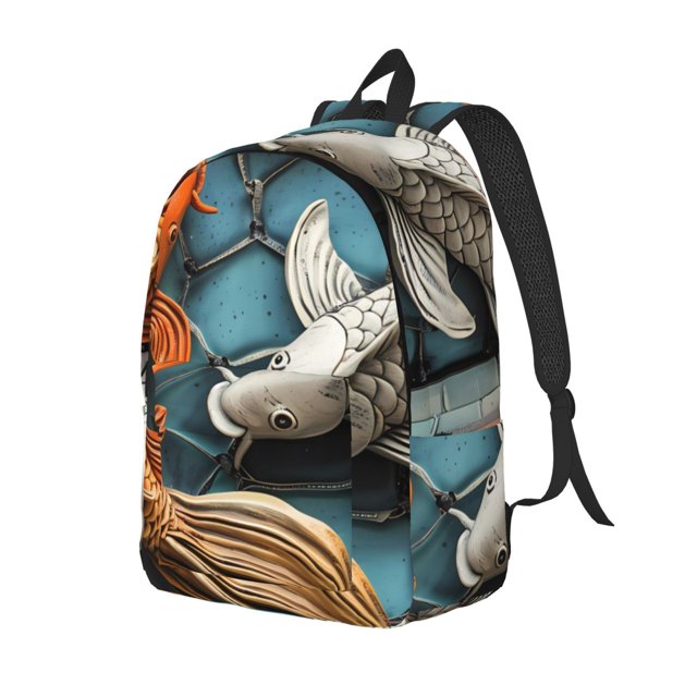 Easygdp Colorful Koi Fish Art for Durable Canvas Laptop Backpack - Adjustable Shoulder Strap, Large Capacity, Fits 15-17in Laptops, for School, Work, Travel-Small