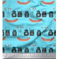 thumbnail image 1 of Soimoi Blue polyester Crepe Fabric Jar & Happy Valentine Day Text Print Sewing Fabric Yard 52 Inch Wide, 1 of 3