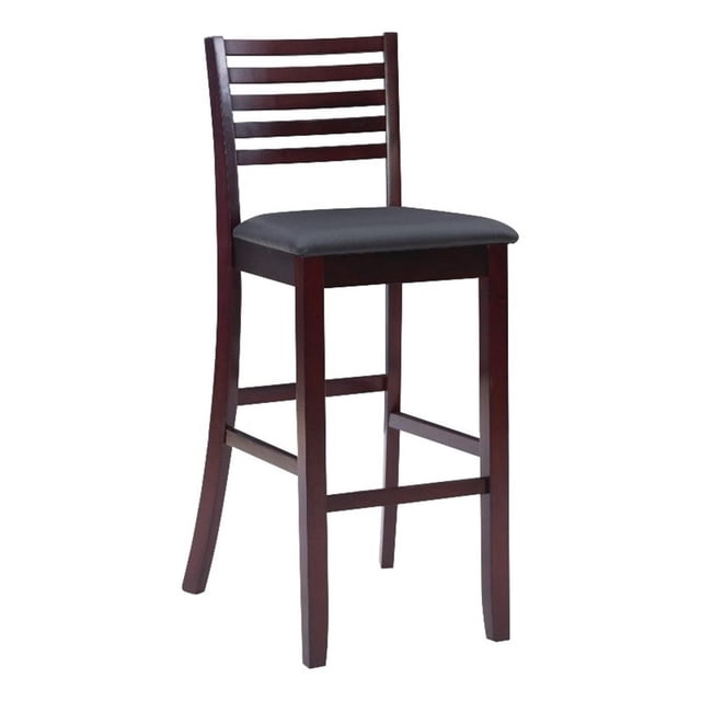Linon Triena Ladder Back Faux Leather Seat 31" Bar Stool in Merlot Wood