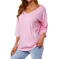 thumbnail image 3 of Women 3/4 Sleeve V Neck Plain Pullover Solid Color Top, 3 of 10