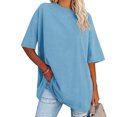 thumbnail image 2 of Plebaso T-Shirts Surdimensionnés pour Femmes 2025 Manches Courtes Hauts Amples Col Rond Décontracté Uni T-Shirts Basiques pour Femmes, 2 of 6