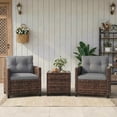 thumbnail image 3 of 3-Piece Patio Furniture Set – PE Rattan Outdoor Conversation Set with Tempered Glass Tabletop, Wicker Chairs & Table, Brown & Grey for Patio, Balcony, Garden, 3 of 6