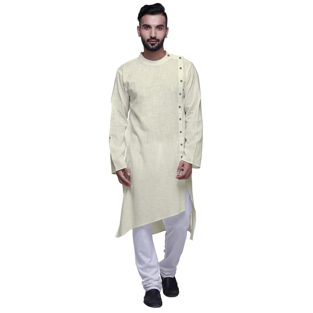 Atasi Solid Designer LongKurtaShirt Asymmetric Cut Full SleeveKurtaFor Men-Small