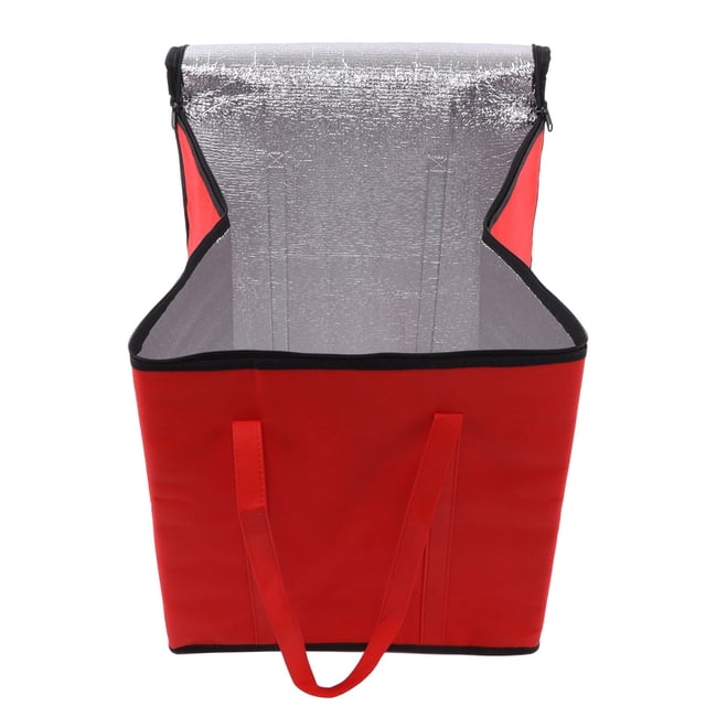 Sac Isolé, Sac Isotherme Portable pour Livraison de Nourriture par Zaqw, Fabriqué en Tissu Non Tissé Rouge avec Garniture Noire et Poignées. l'Intérieur Spacieux Est Doublé d'Un Matériau d'Isolation Thermique Argenté, Idéal pour Maintenir la Température des Aliments pendant la Livraison Ou pour un Usage Personnel. Convient pour Ranger des Boissons pour des Pique-Niques, Offre une Grande Capacité, une Protection contre l'Huile et une Fonctionnalité Réutilisable.