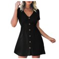 thumbnail image 2 of Jusqu'à 65 % de Rabais! Robes d'Été Mode pour Femmes 2024 Grande Taille Vacances Col en V Bouton Taille Hauts Robe, 2 of 5