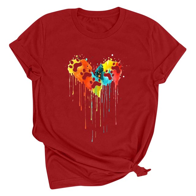 Meichang T-Shirts de la Saint-Valentin pour Femmes Mignons avec Cœur d'Amour T-Shirts Graphiques à Manches Courtes Décontractés à Col Rond T-Shirts Hauts Joyeuse Saint-Valentin