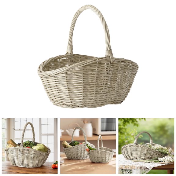 Rattan Wicker Portable Garden Storage with Handles for Outdoor Living and Organizing forPicnic and Veggie