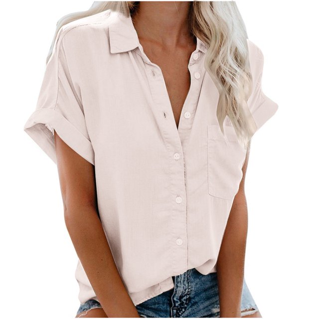 Birdeem Fashion Woman Causal Button Solid Blouse Short Sleeve T-Shirt Summer Tops