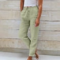 thumbnail image 2 of AherBiu Women's Casual Solid Color Loose Elastic Waist Drawstring Straight Summer Long Pants, Small, 2 of 6