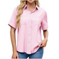 thumbnail image 2 of asjyhkr Womens Button down Shirts Short Sleeve Summer Causal Business Work Tops with Pockets Lightweight Comfy Soft Tees, 2 of 8