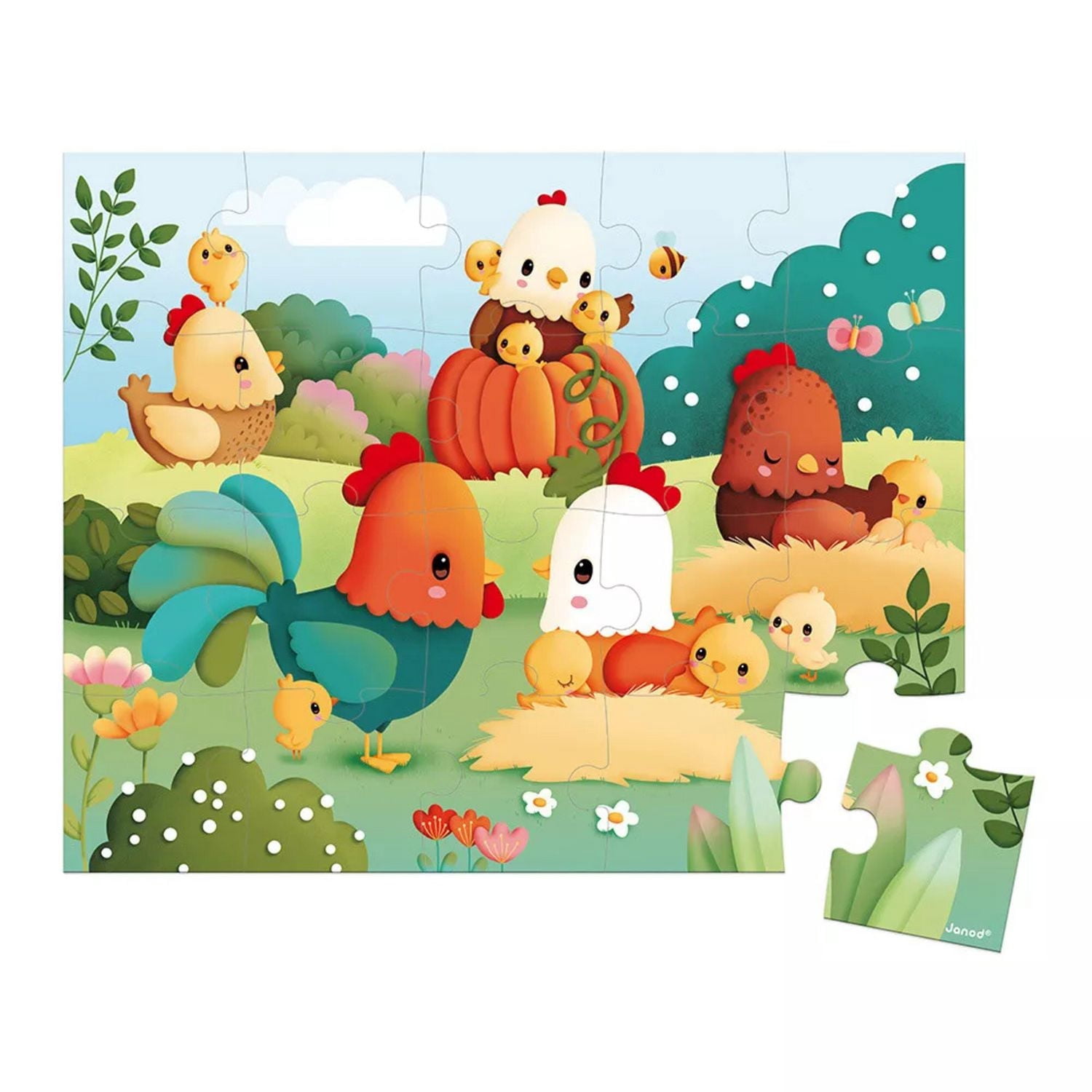 Janod - Puzzle - Welcome to the Farmyard - 20 Pieces - Size 50 x 40 cm - Early-Learning - Fine Motor Skills - For Children From 3 Years + - Multilingual - J03328