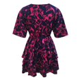thumbnail image 4 of Women‘s Floral Print Mini Dress Pleated V Neck Drawstring Elastic Waist Ruffle Layered Mini Dress, 4 of 5