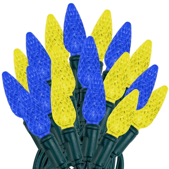 Novelty Lights 24FT 70 LED C6 Christmas String Lights, Blue & Yellow