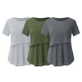 thumbnail image 1 of DPTALR Grossesse Enceinte Allaitement T-Shirts à Manches Courtes Couleur Unie Col Rond Blouse d'Allaitement, 1 of 8