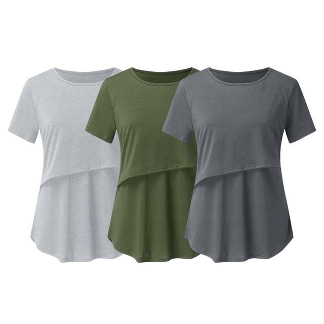 DPTALR Grossesse Enceinte Allaitement T-Shirts à Manches Courtes Couleur Unie Col Rond Blouse d'Allaitement