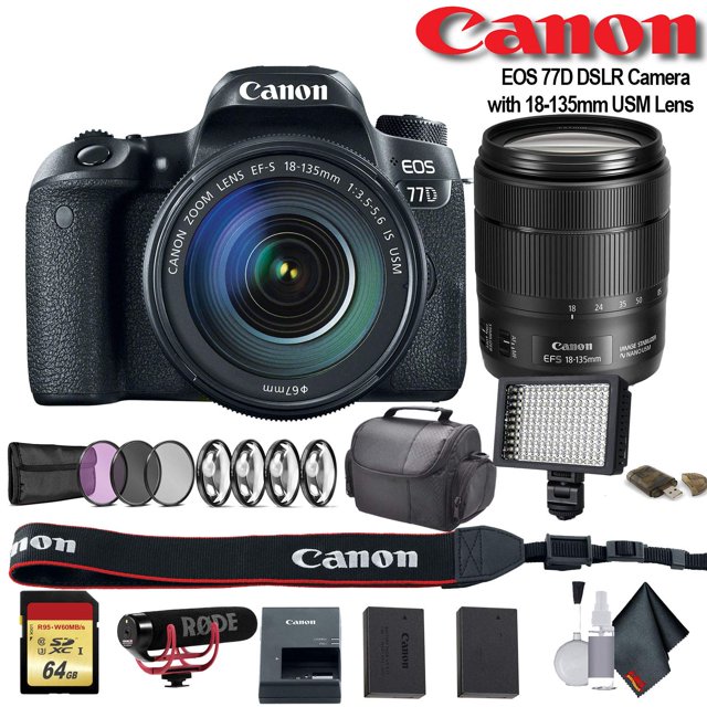 Canon EOS 77D DSLR Camera +18-135mm USM Lens (Intl Model) (1892C002) W/Bag, Extr