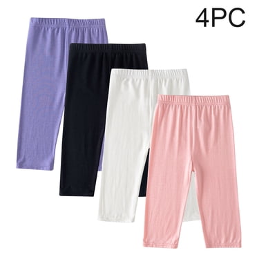 Girls 4-Pack Cropped Leggings with Elastic Waistband - Soft Breathable Summer Pants for Toddler Play, Dance, and Active Wear