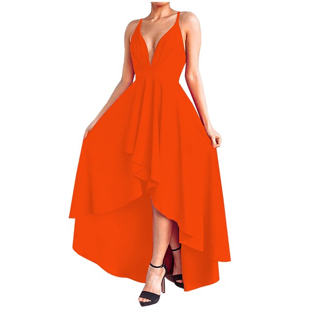 AherBiu Robe de Soirée pour Femmes à Bretelles Croisées, Dos Nu, Sans Manches, Col en V, à Volants, Fluide, Robe de Cocktail