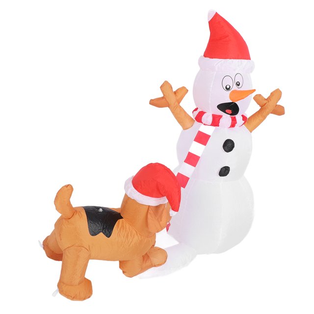 3.6ft Inflatable Christmas Snowman with Dog, White LED Lights IP44 Water Resistant Inflatable Snowman Bite Dog Christmas Inflatables Outdoor Decorations for Garden Yard Decorations
