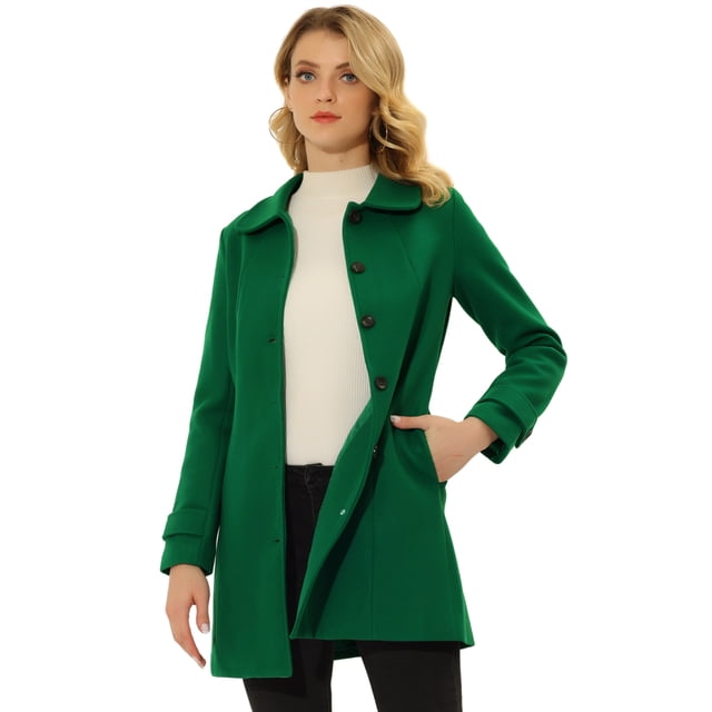 INSPIRE CHIC Manteau Long d'Hiver pour Femme à Col Peter Pan, à Simple Boutonnage, Vert Uni, TP