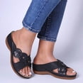thumbnail image 3 of Womens Wedge Dress Slip on Sandals Beach Bohemian Summer Flower Leather Open Toe Mid Heel Slides Slippers, 3 of 5