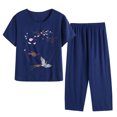 thumbnail image 1 of Tnhcen Ensemble de Pyjama d'Été en Lin pour Femmes 2 Pcs / Haut à Manches Courtes Boutonné Col Rond Imprimé Floral + Pantalon Ample / TG-4TG / Vêtements de Détente Cool, 1 of 3
