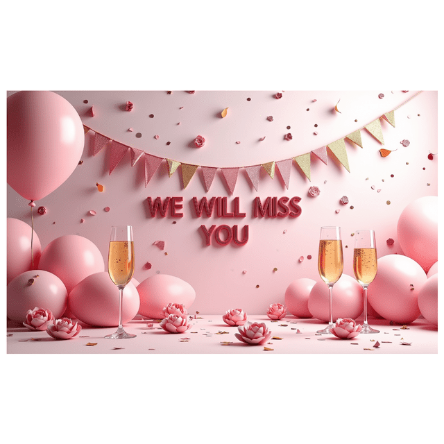 Pink Themed Glittery Triangle Banner with We Will Miss You Lettering, Party Background Backdrop Decorations, Farewell Party Retirement Party Leaving Party Decor Photo Booth Props