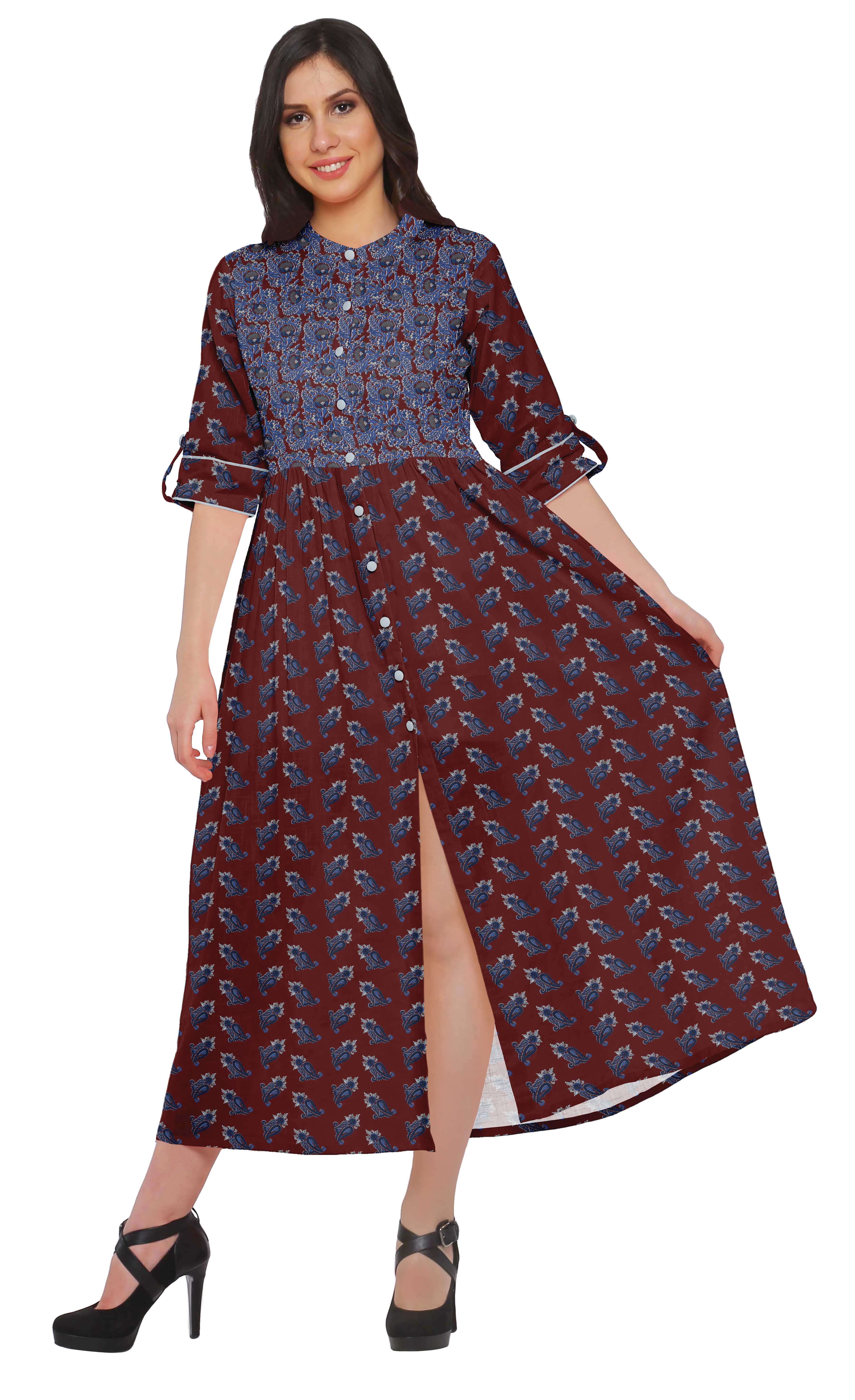 Moomaya Kurta Imprimée Tenue d'Été Kurti pour Dames Tunique à Fente avant Hauts pour Femmes