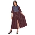 thumbnail image 1 of Moomaya Printed Front Slit A-Line Kurtis For Women Short Sleeve Summer Kurta, 1 of 5