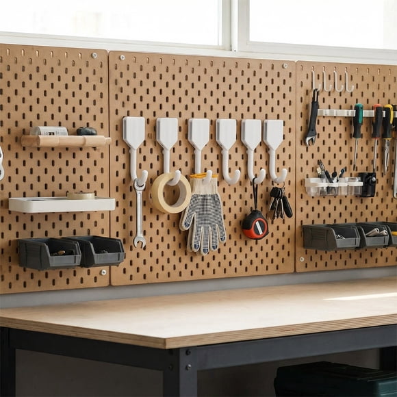 Uuiauoio Pegboard Wall Organizer with Hooks, Multi-Functional Storage Rack for Home Office, Garage Workshop, Kitchen Pantry, Entryway, Craft Room, Utility Room, Tool Organization