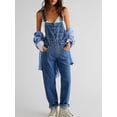 thumbnail image 3 of SUNSIOM Women Denim Long Jumpsuit Casual Spaghetti Strap Wide Leg Romper Pants Summer Baggy Bib Overalls, 3 of 6
