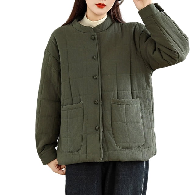 Fall/Winter Saving! srobpty Women's Long Sleeve Puffer Jacket, Versatile Casual Thicker Jacket Green, M