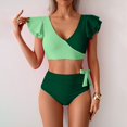 thumbnail image 1 of FcBaudy Womens Swimsuits Bathing Suit for Women Plus Size Swimsuit for Women Women's Solid Color Conservative Color Blocked Ruffle Split Swimsuit Set Women Swimsuit, 1 of 9