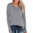 thumbnail image 2 of Timegard Womens Tops Long Sleeve Notched V-Neck Button Comfy Tee Fall Casual Loose Shirts Tops Blouse, 2 of 4