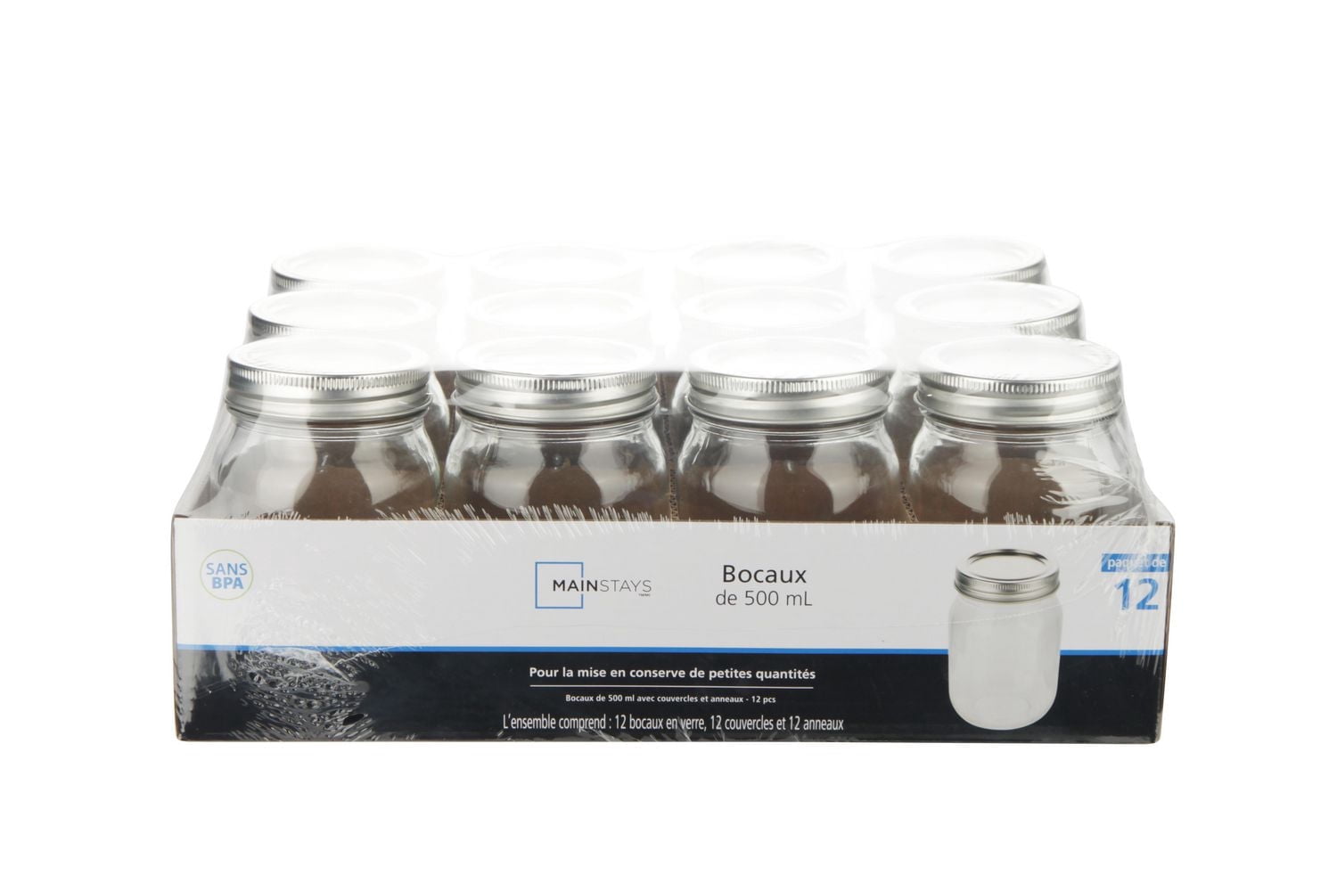 Mainstays Clear Glass Canning Jars, 500ml, 12 Piece