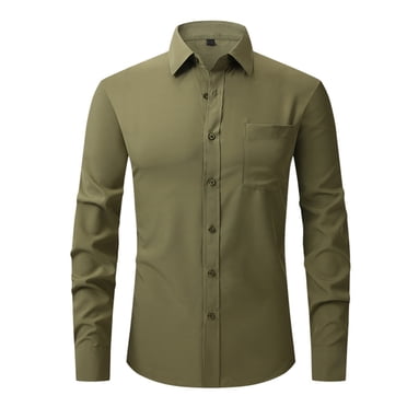 Meichang Mens Dress Shirts Long Sleeve Slim Fit Stretch Shirt Wrinkle-Free Formal Oxford Shirt Business Casual Button Down Shirts Regular Solid Cotton Shirt
