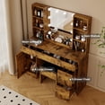 thumbnail image 2 of Bingirl Vanity Desk with Mirror and LED Lights, Makeup Vanity with Power Outlet, 3 Colors Light, Makeup Table with 5 Drawers & Open Shelves for Bedroom, 2 of 5