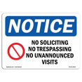 thumbnail image 1 of SignMission OS-NS-P-1014-L-14831 OSHA Notice Sign - No Soliciting No Trespassing, 1 of 1