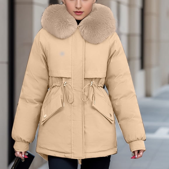 EGNMCR Womens Long Puffer Coat, Long Sleeve Padded Winter Down Coats, Hooded Parka Jacket Women's Fall And Winter Long Sleeved Warm Cotton Jacket Bread Women Coat