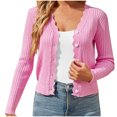 thumbnail image 2 of AherBiu Cropped Cardigan for Women Trendy Long Sleeve Button down Knit Sweater Open Front Casual Cardigans, 2 of 6