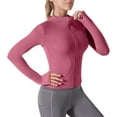 thumbnail image 1 of Tenues Rouges à Manches Longues pour Femmes Automne Hiver Col Ras du Cou Imprimé Soleil Tunique Ajustée Entraînement Gym Yoga Brunch Jogger Sortie Protection Solaire Veste Manteau Basique Femmes 2025 m, 1 of 5