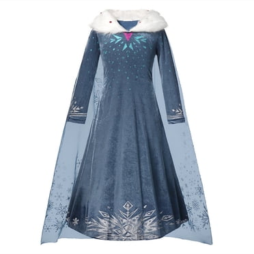 HAWEE Princess Dress for Girls Snow Winter Princess Costume with Snowflake Cape Velvet Faux Fur Collar Long Sleeves Birthday Party Outfits