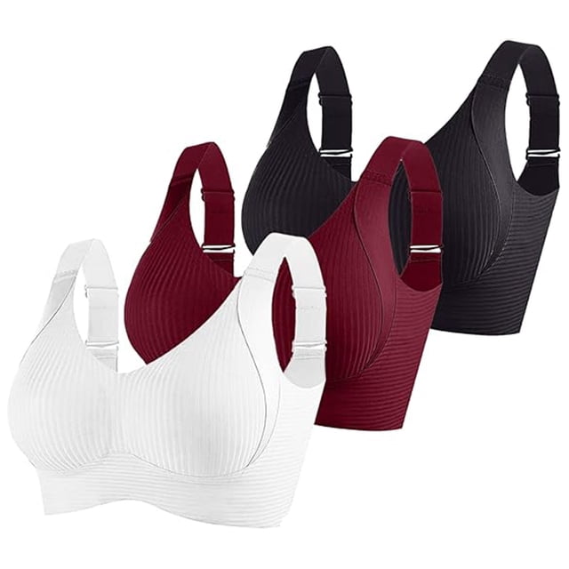 3 Pack Women Plus Size Push-Up Bras No Underwire T-Shirt Bralettes Ribbed Full Coverage Sports Everyday Bras Multicolor, 40/90BCD